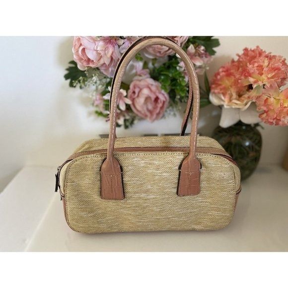 Vintage Tommy Hilfiger Tan Pink Bagette Handbag Purse Faux A
