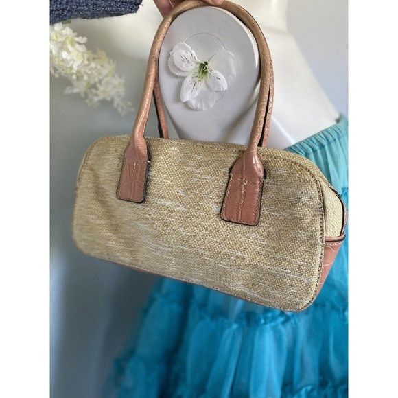 Vintage Tommy Hilfiger Tan Pink Bagette Handbag Purse Faux A