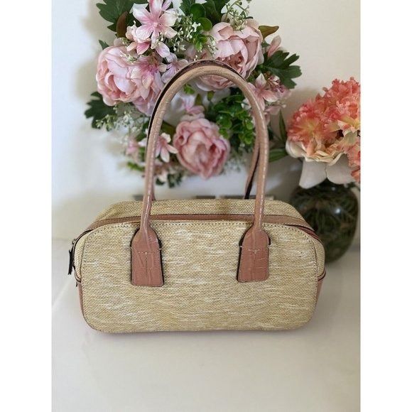 Vintage Tommy Hilfiger Tan Pink Bagette Handbag Purse Faux A