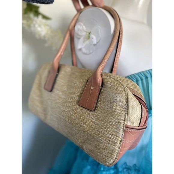 Vintage Tommy Hilfiger Tan Pink Bagette Handbag Purse Faux A