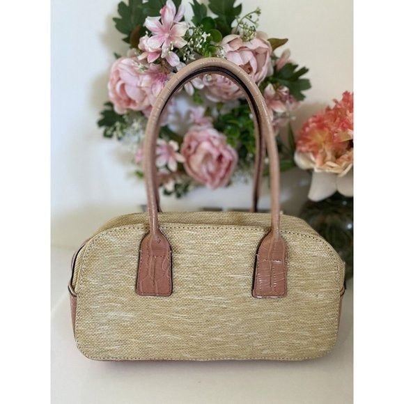 Vintage Tommy Hilfiger Tan Pink Bagette Handbag Purse Faux A