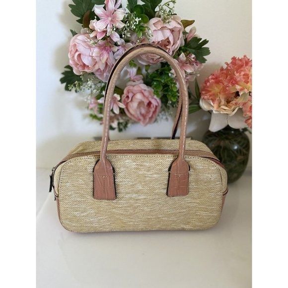 Vintage Tommy Hilfiger Tan Pink Bagette Handbag Purse Faux A