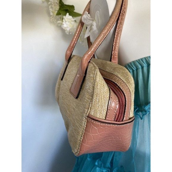 Vintage Tommy Hilfiger Tan Pink Bagette Handbag Purse Faux A