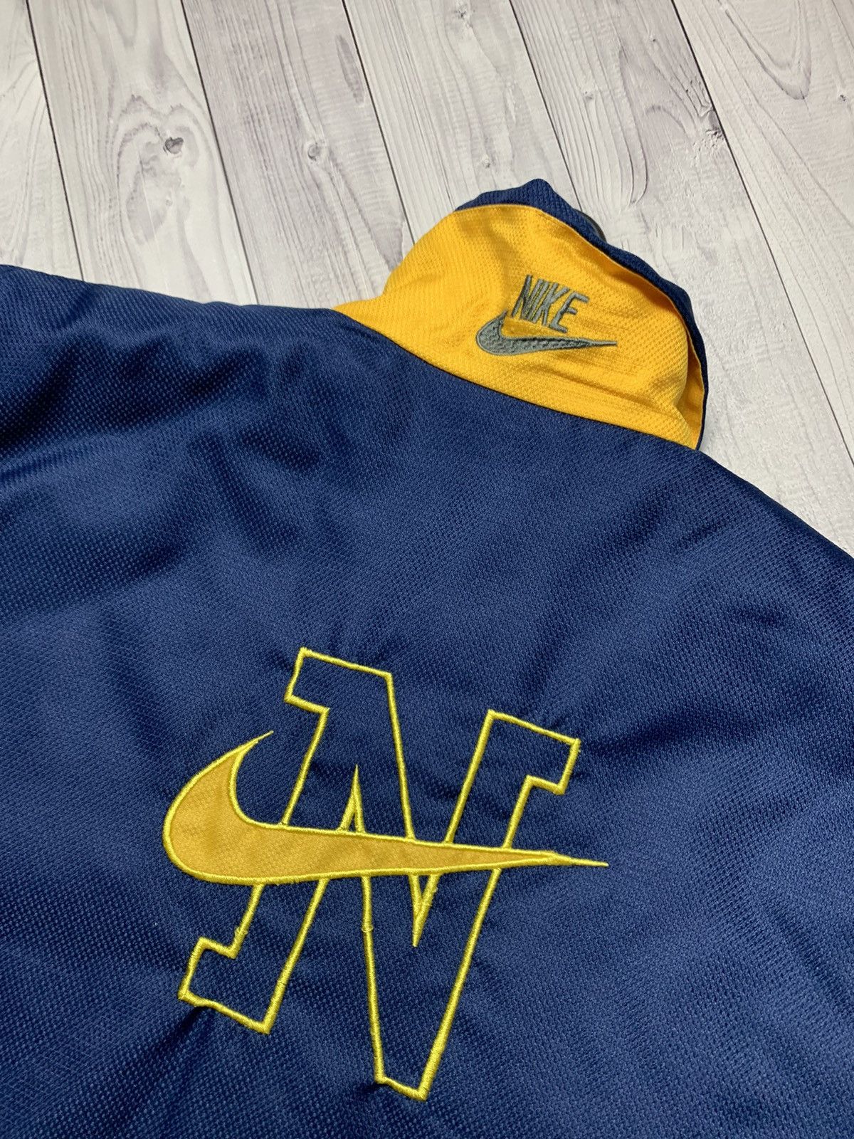 Nike × Vintage Vintage Nike jacket big logo swoosh Yellow/ Navy size S Size US S / EU 44-46 / 1 - 14 Thumbnail