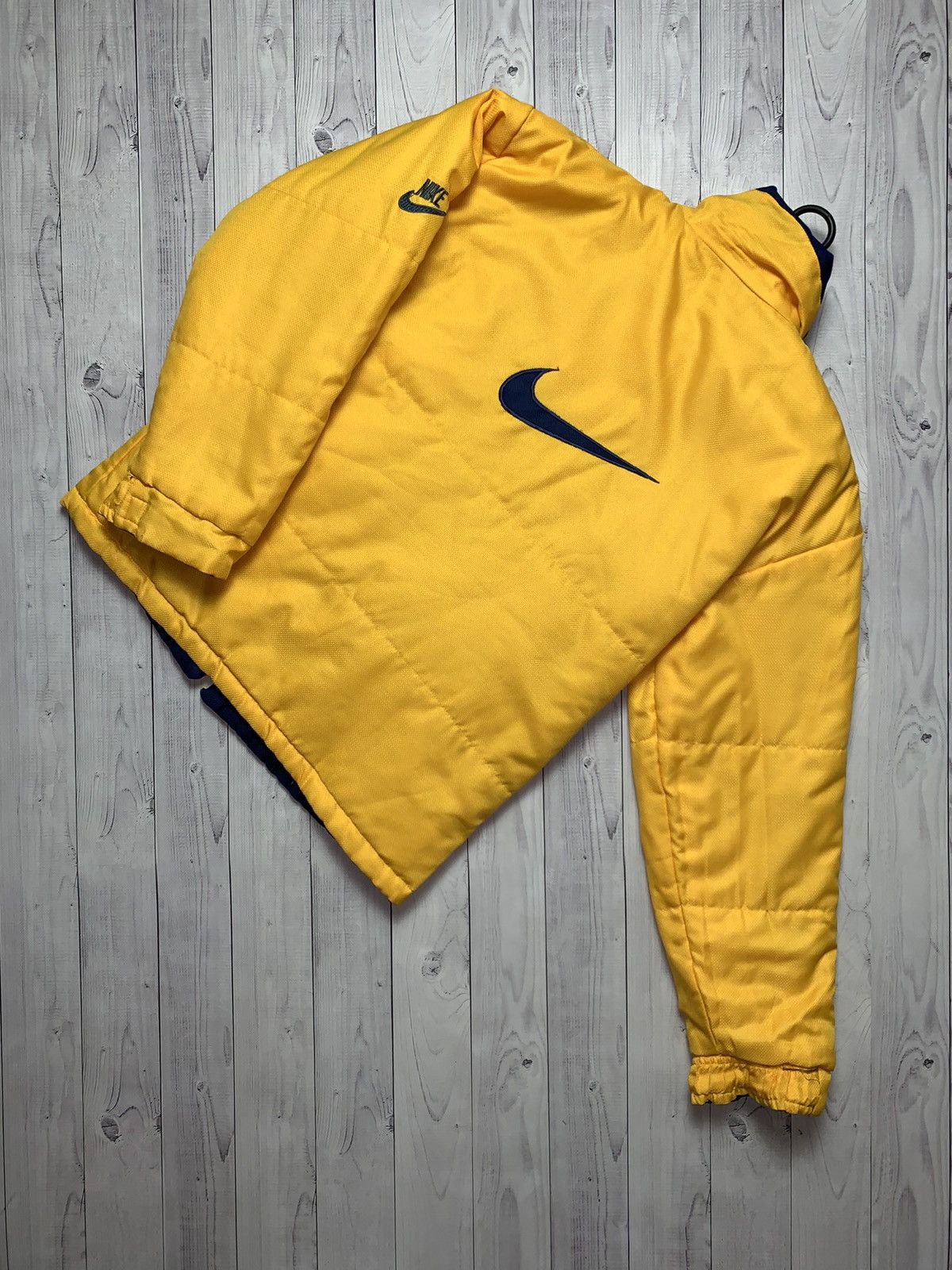 Nike × Vintage Vintage Nike jacket big logo swoosh Yellow/ Navy size S Size US S / EU 44-46 / 1 - 4 Thumbnail