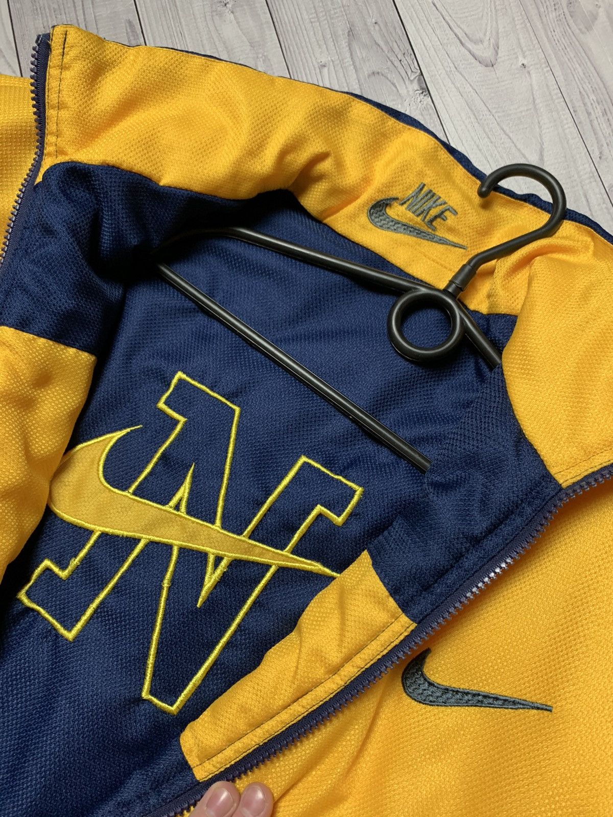 Nike × Vintage Vintage Nike jacket big logo swoosh Yellow/ Navy size S Size US S / EU 44-46 / 1 - 6 Thumbnail