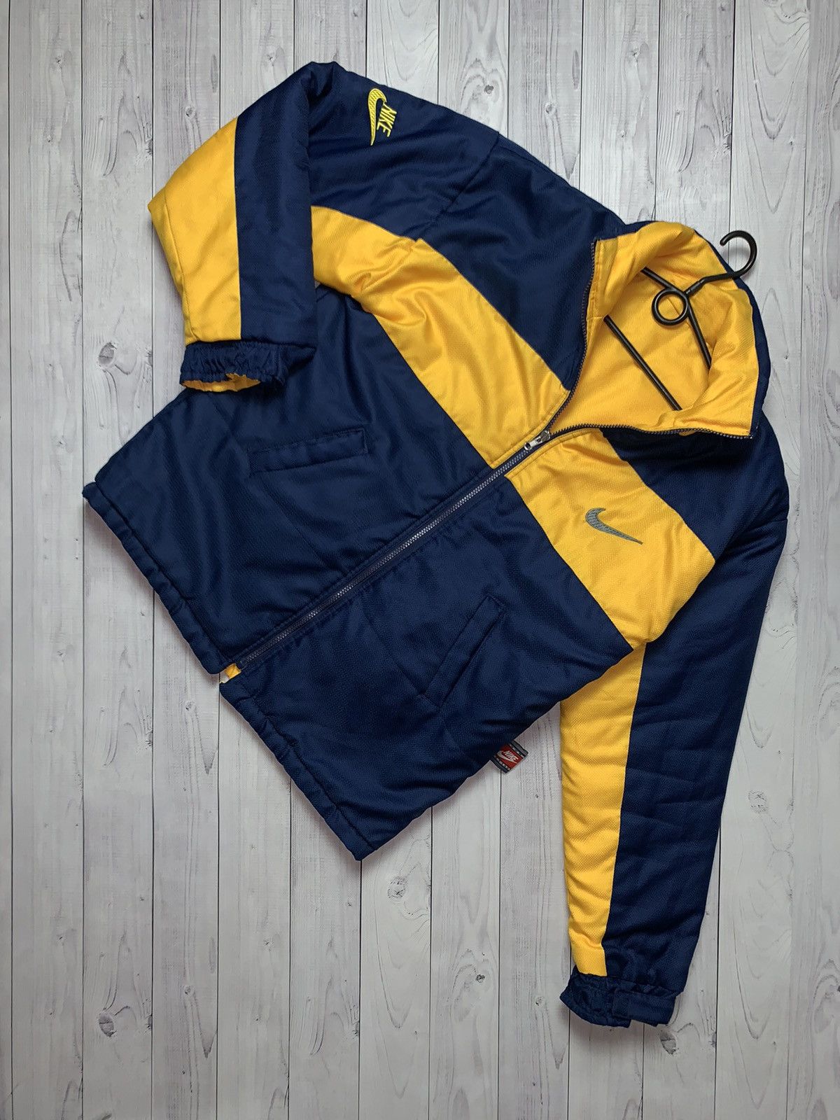 Nike × Vintage Vintage Nike jacket big logo swoosh Yellow/ Navy size S Size US S / EU 44-46 / 1 - 3 Thumbnail