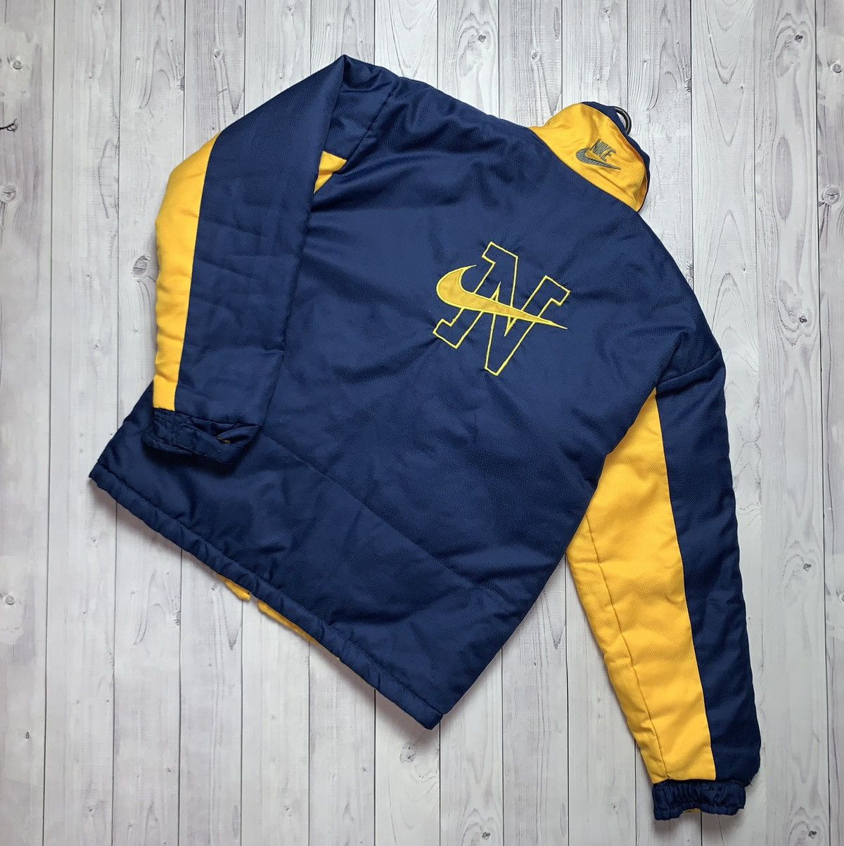 Nike × Vintage Vintage Nike jacket big logo swoosh Yellow/ Navy size S Size US S / EU 44-46 / 1 - 2 Thumbnail