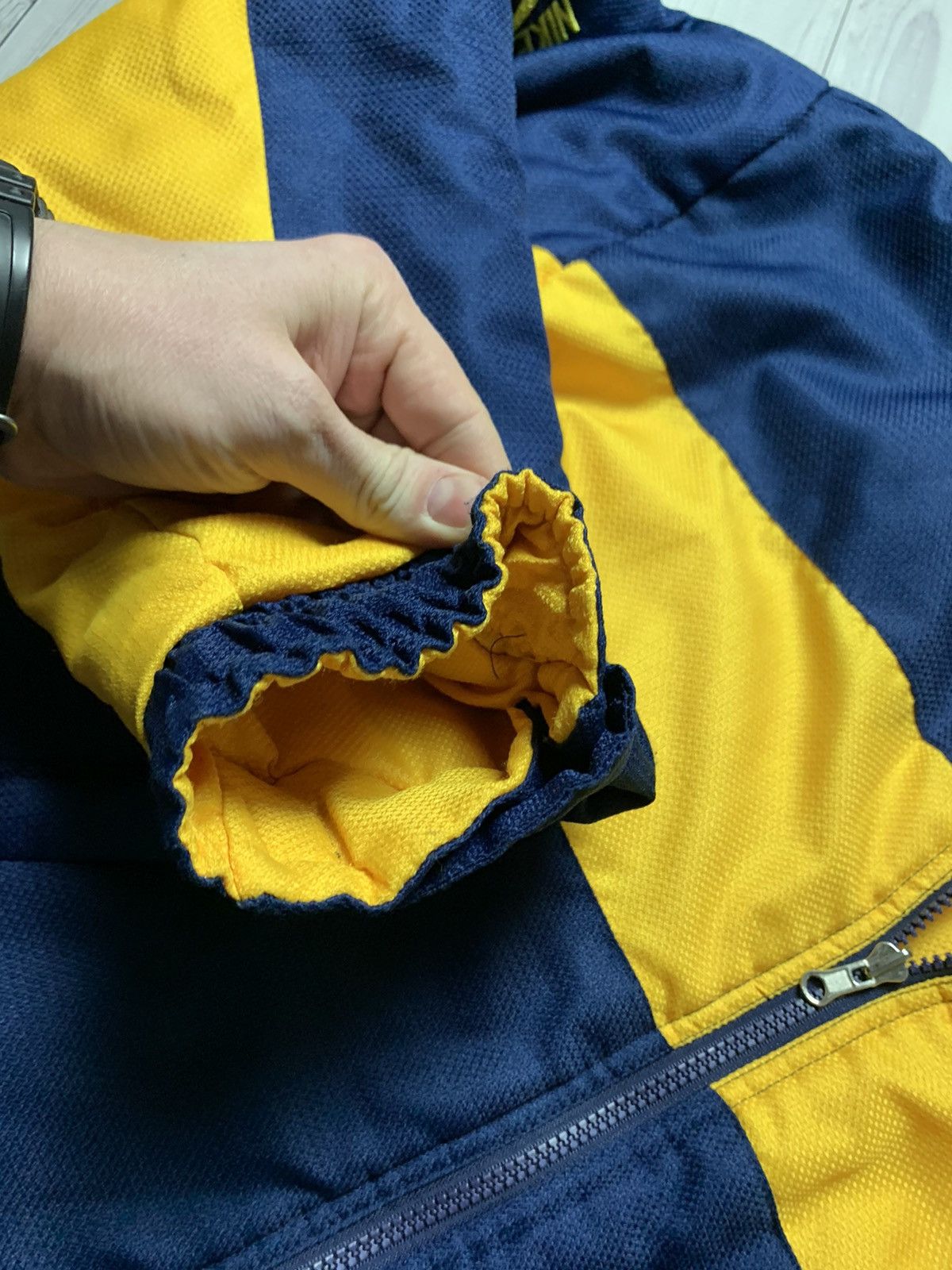 Nike × Vintage Vintage Nike jacket big logo swoosh Yellow/ Navy size S Size US S / EU 44-46 / 1 - 12 Thumbnail