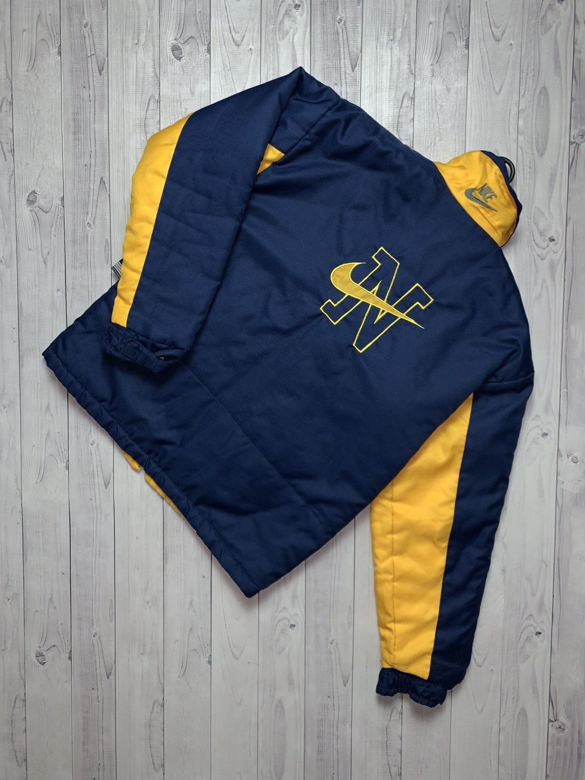 Nike × Vintage Vintage Nike jacket big logo swoosh Yellow/ Navy size S Size US S / EU 44-46 / 1 - 13 Thumbnail