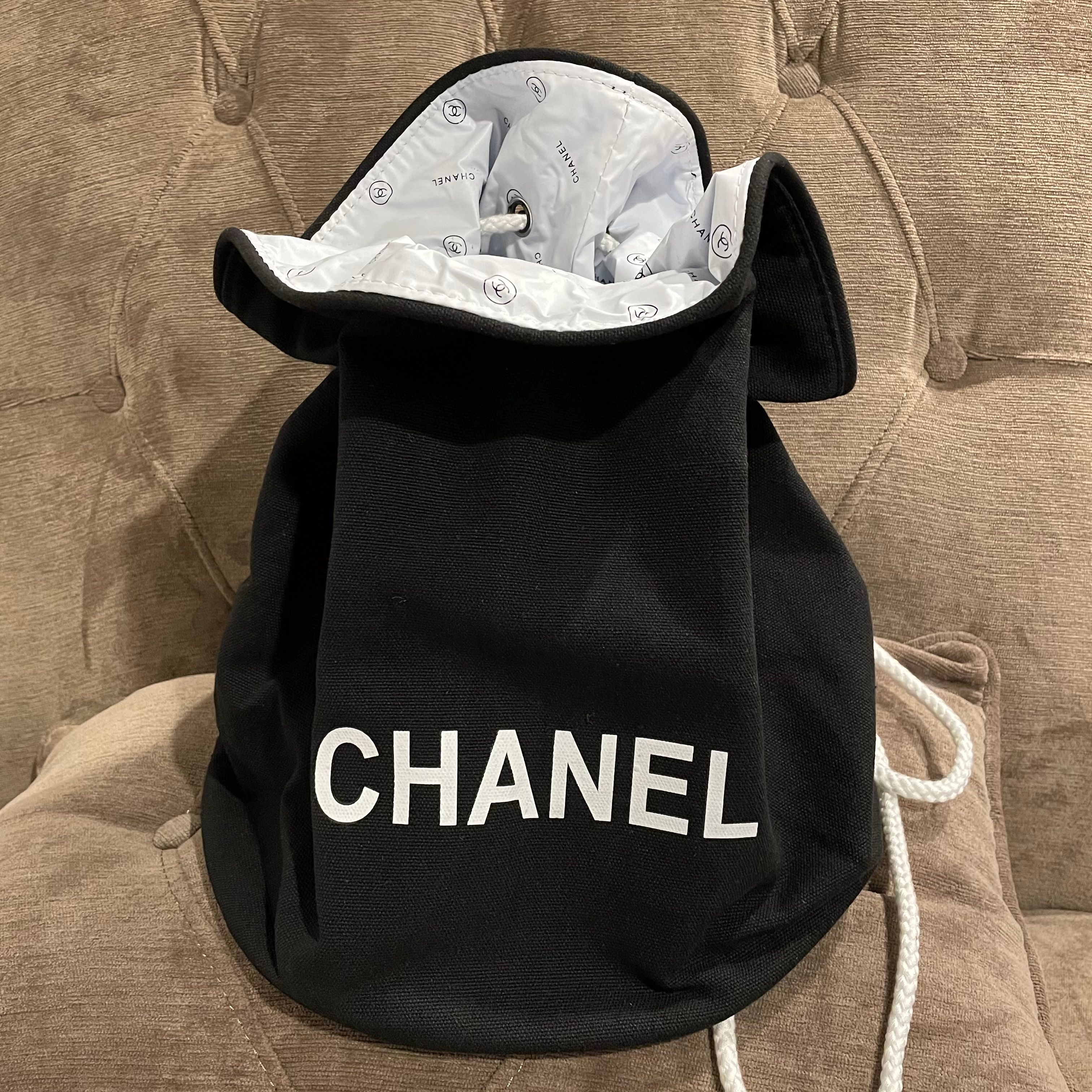 chanel drawstring canvas bag