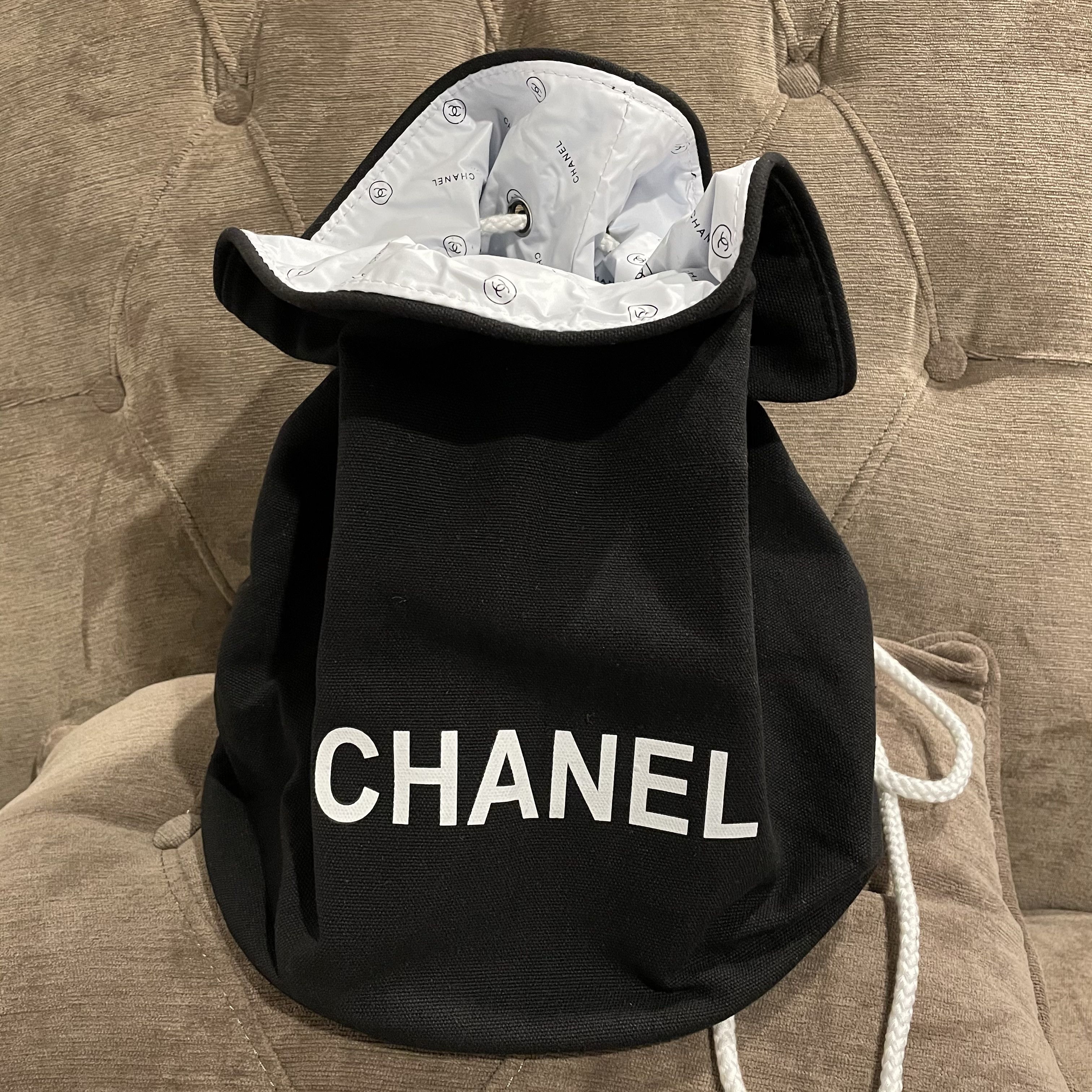 Chanel Canvas Drawstring Backpack - Black Backpacks, Handbags