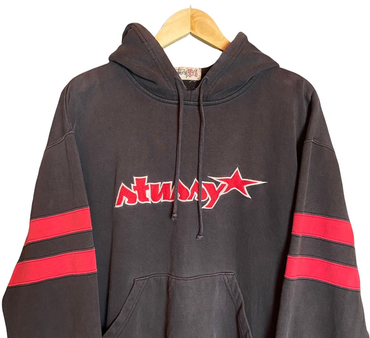 Stussy × Vintage Rare Vintage 90s Stussy Big OL Star Striped Pullover Hoodie Size US L / EU 52-54 / 3 - 3 Thumbnail