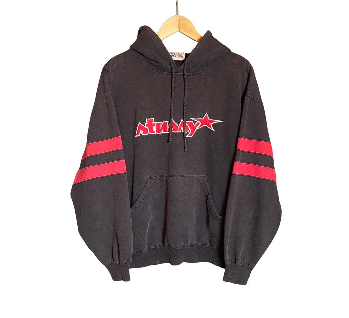 Rare Vintage 90s Stussy Big OL Star Striped Pullover Hoodie