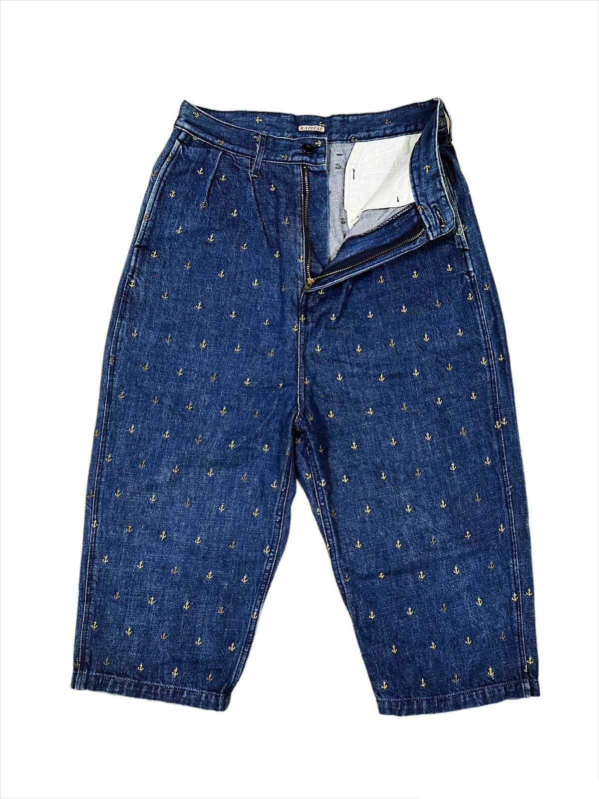 Kapital Kountry OG Kapital Anchor Embroidery 🎈Hakama Worker Crop Denim Jeans Size US 27 - 1 Thumbnail