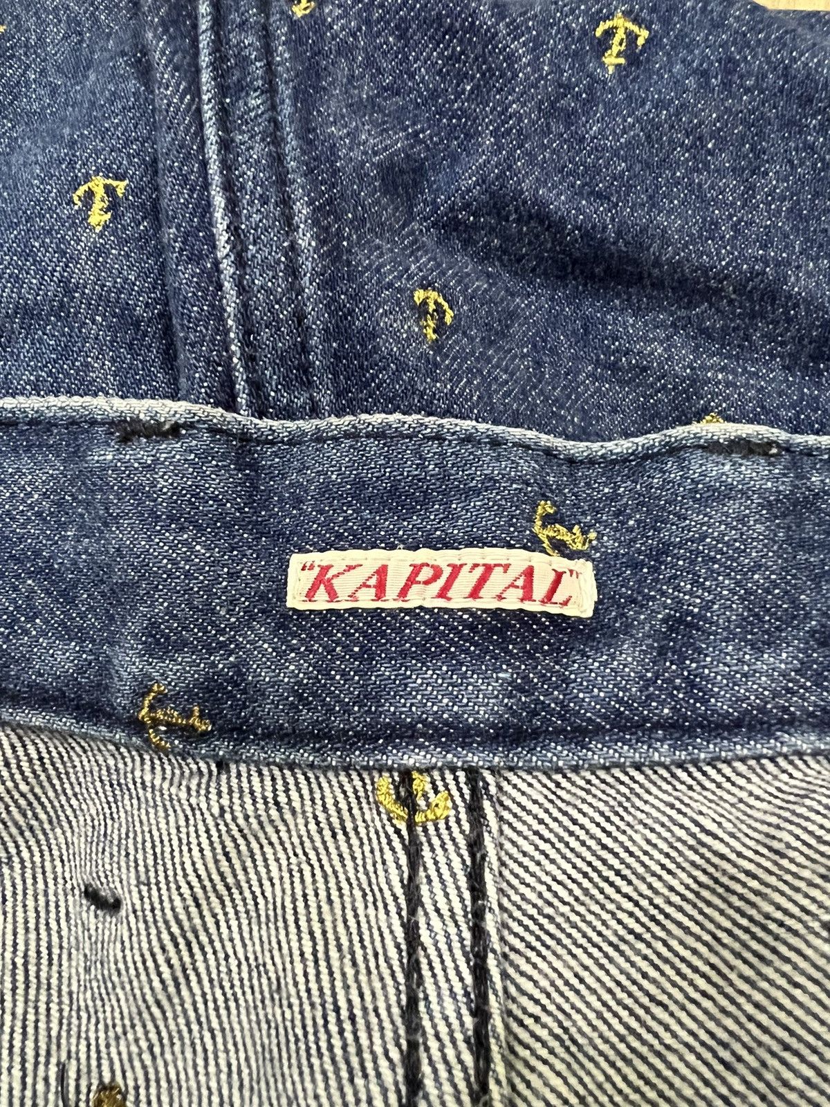 Kapital Kountry OG Kapital Anchor Embroidery 🎈Hakama Worker Crop Denim Jeans Size US 27 - 6 Thumbnail