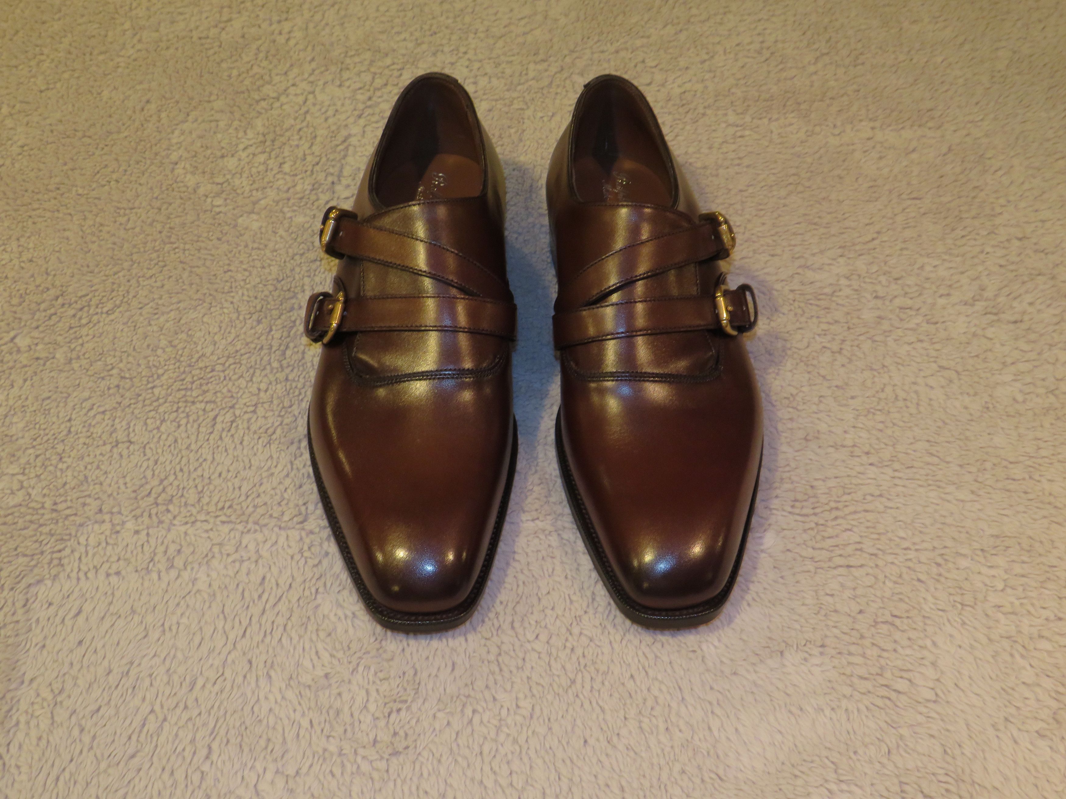 Edward Green Hove Brown Leather Brogue Monk Strap Loafers 