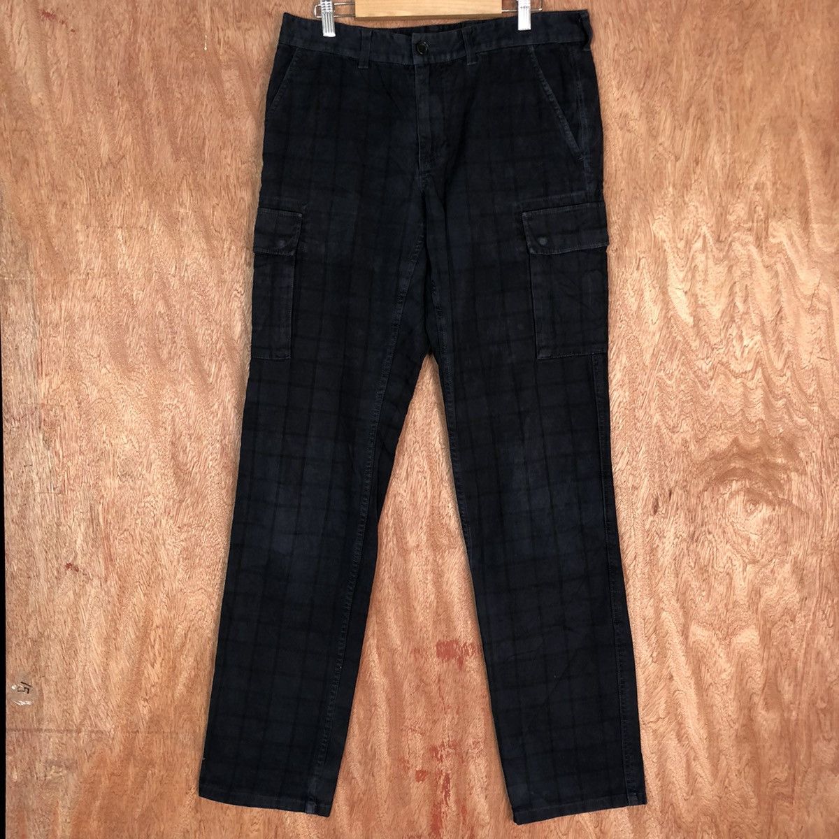 image of Comme Ca Ism Japan Checkered Black Cargo Pants C644, Men's (Size 31)