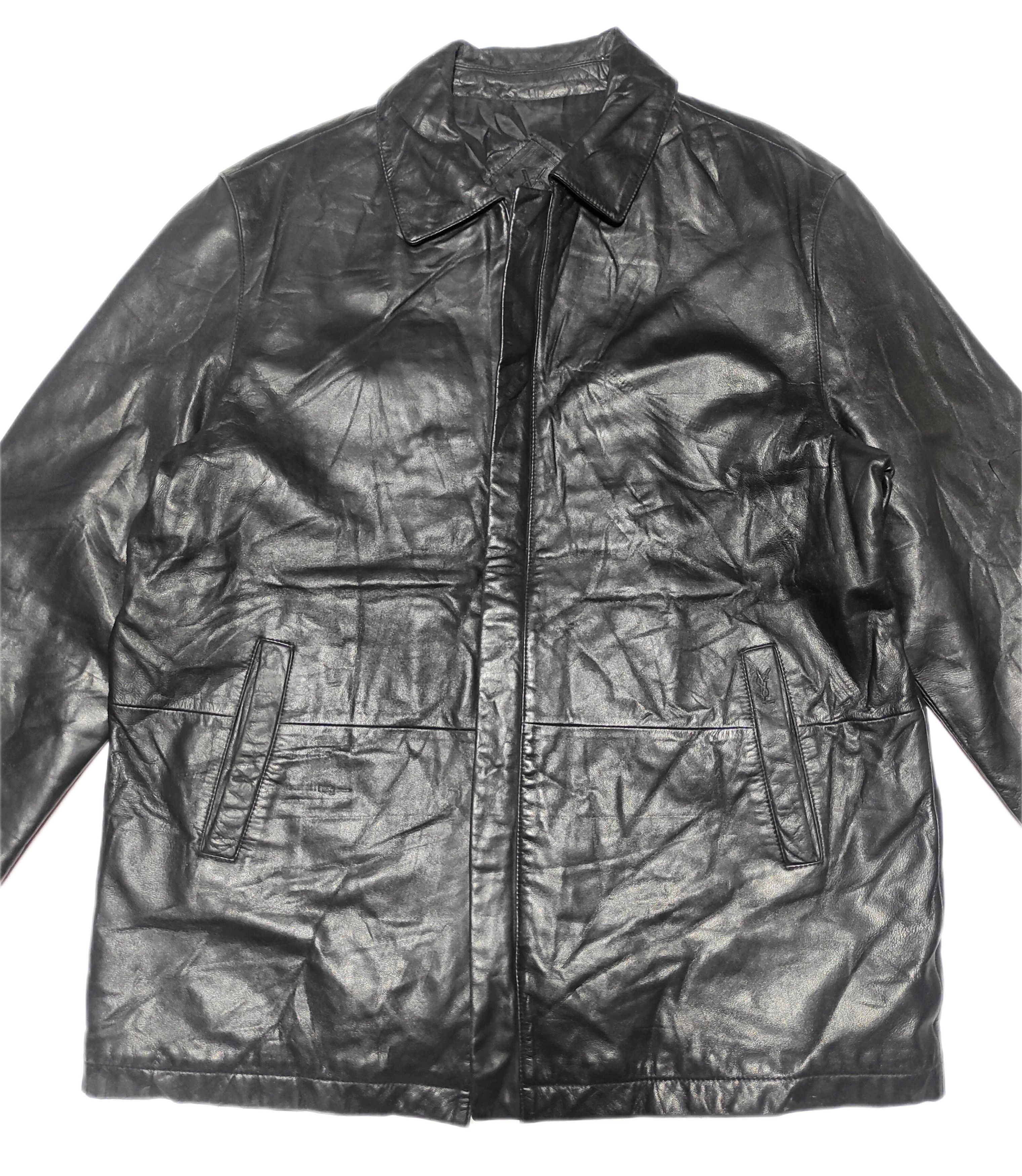 Yves Saint Laurent Yves Saint Laurent Black Leather Coat Jacket Size US L / EU 52-54 / 3 - 2 Thumbnail