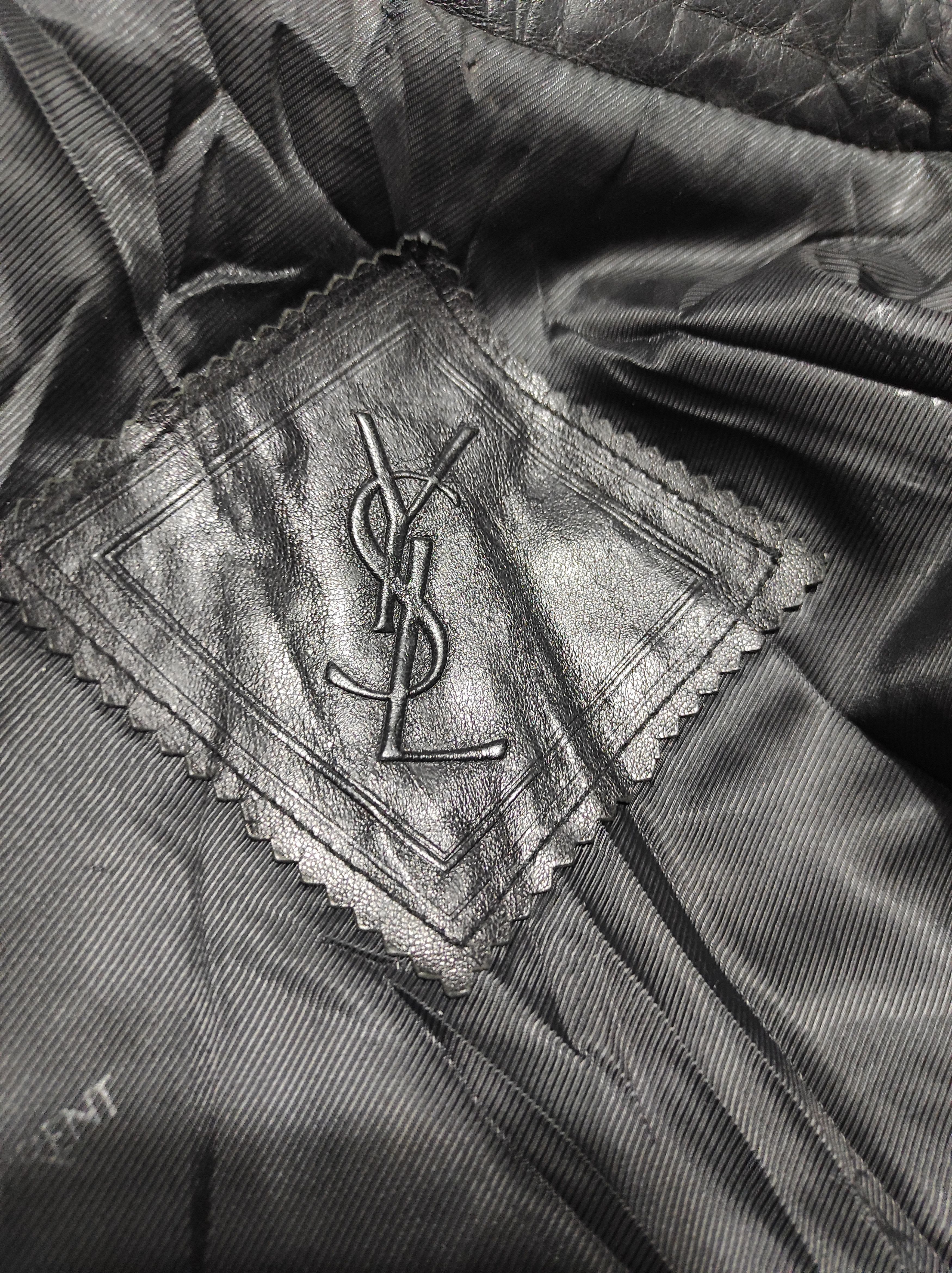 Yves Saint Laurent Yves Saint Laurent Black Leather Coat Jacket Size US L / EU 52-54 / 3 - 8 Thumbnail