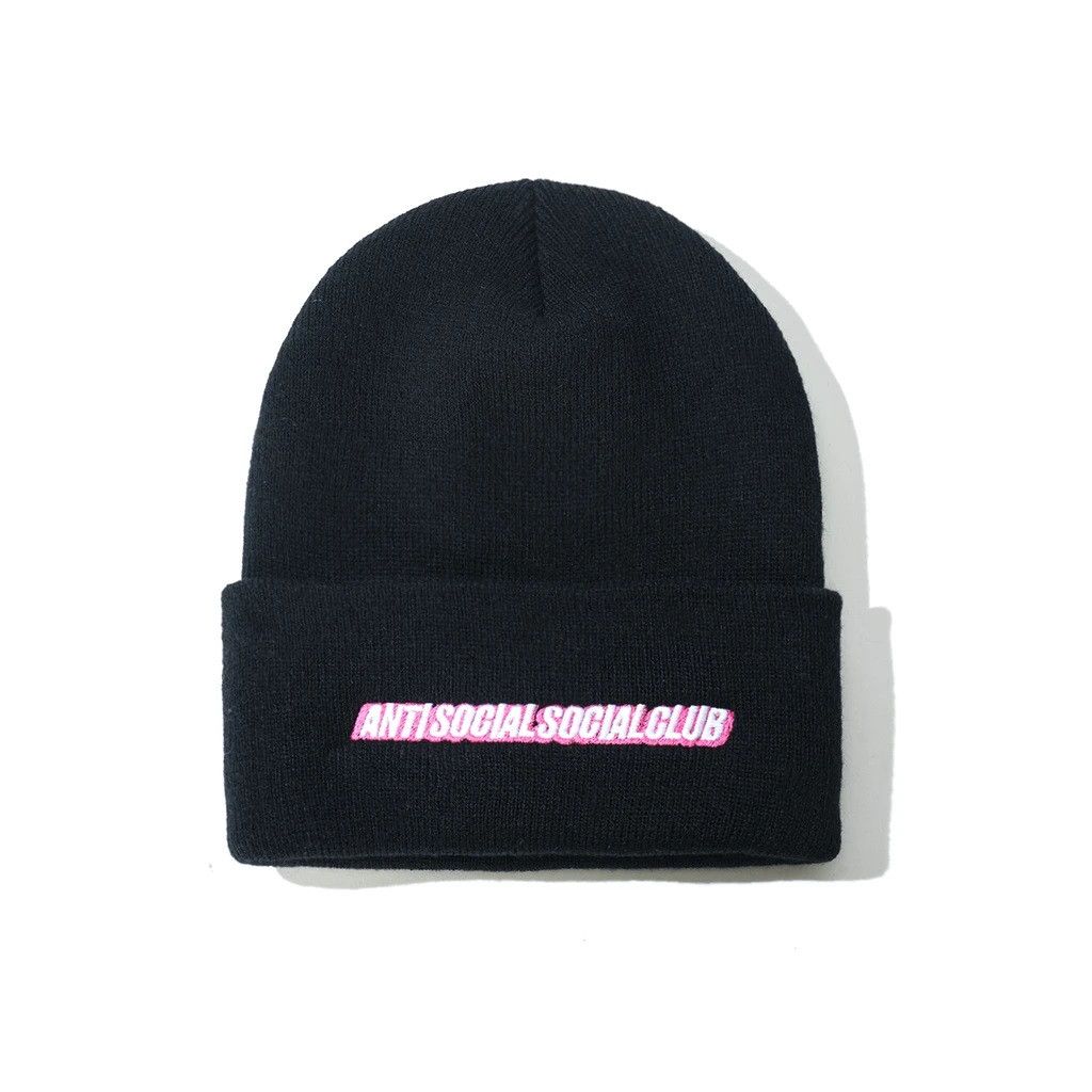 Anti Social Social Club DS ASSC Pink Logo Mr. Bean Black Knit Cap Beanie bape kith Size ONE SIZE - 1 Thumbnail