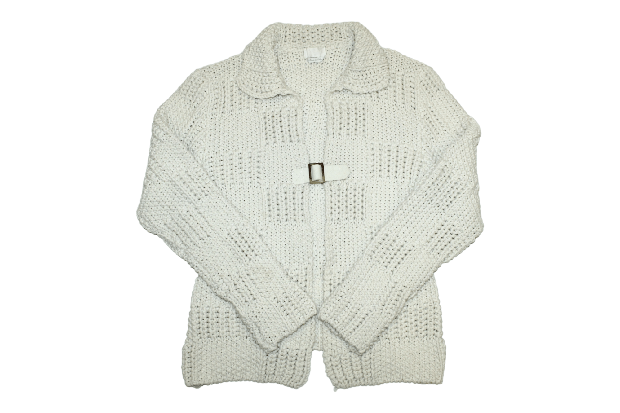 image of Homespun Knitwear x Italian Designers VTG Kathleen Madden Wool Blend Crochet Knit Cardigan in White