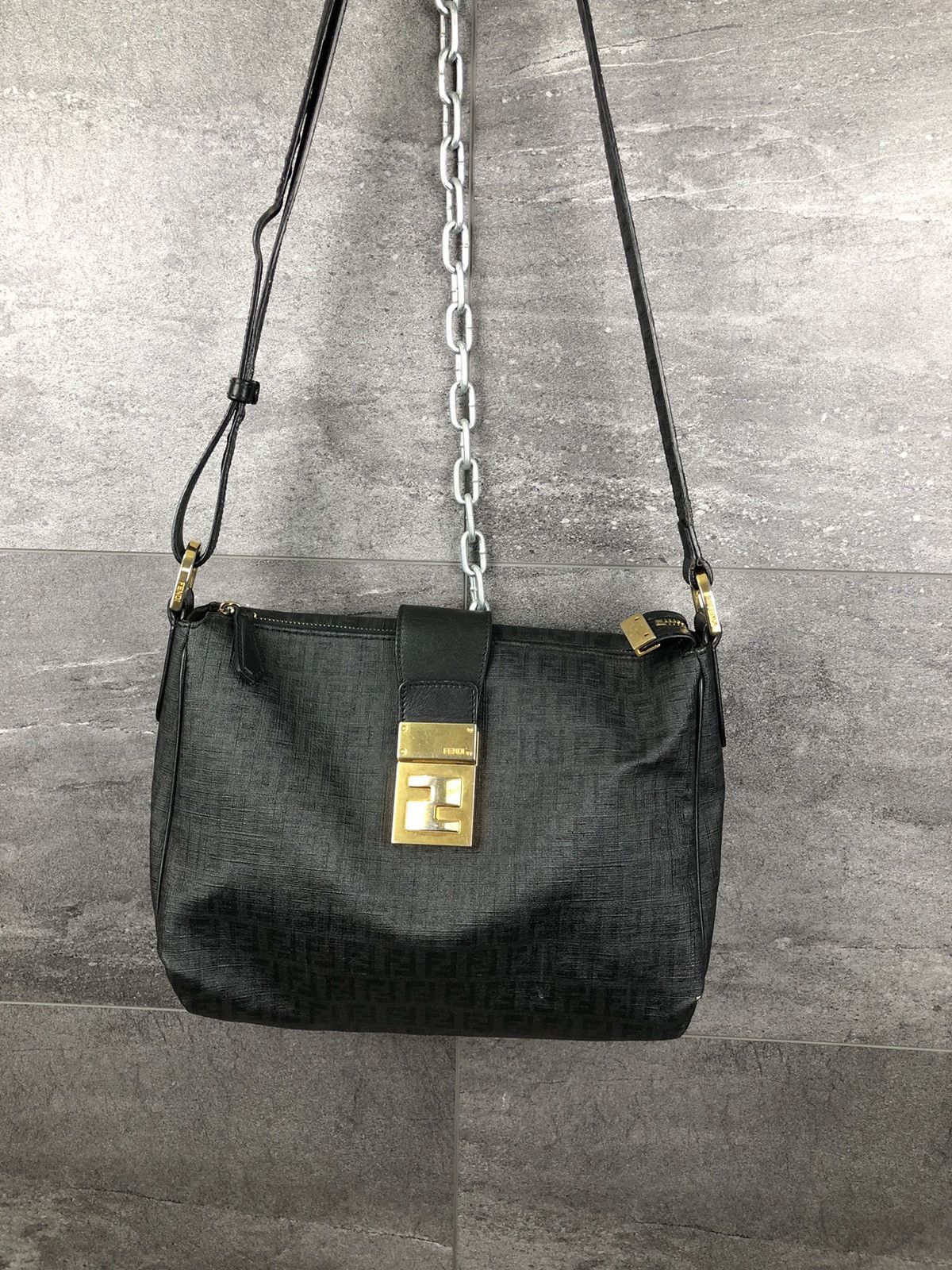 Shoulder Bag Fendi Mama Baguette Black Vintage Fendi Mama Baguette Black Monogram Bag