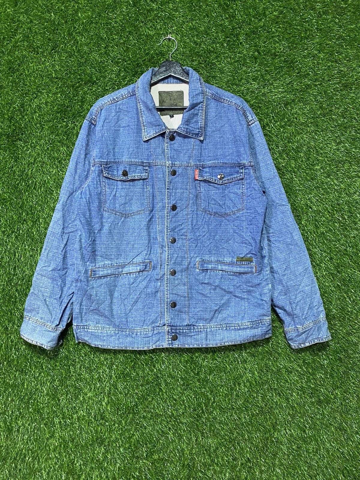 image of Distressed Denim x Vintage Fernand Razzini Denim Chore Jacket in Blue, Men's (Size Large)