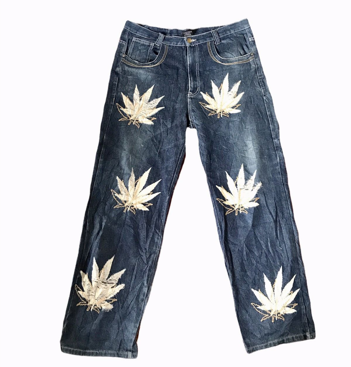VICTORIOUS RASTA DENIM DESIGN CANNABIS LEAVES