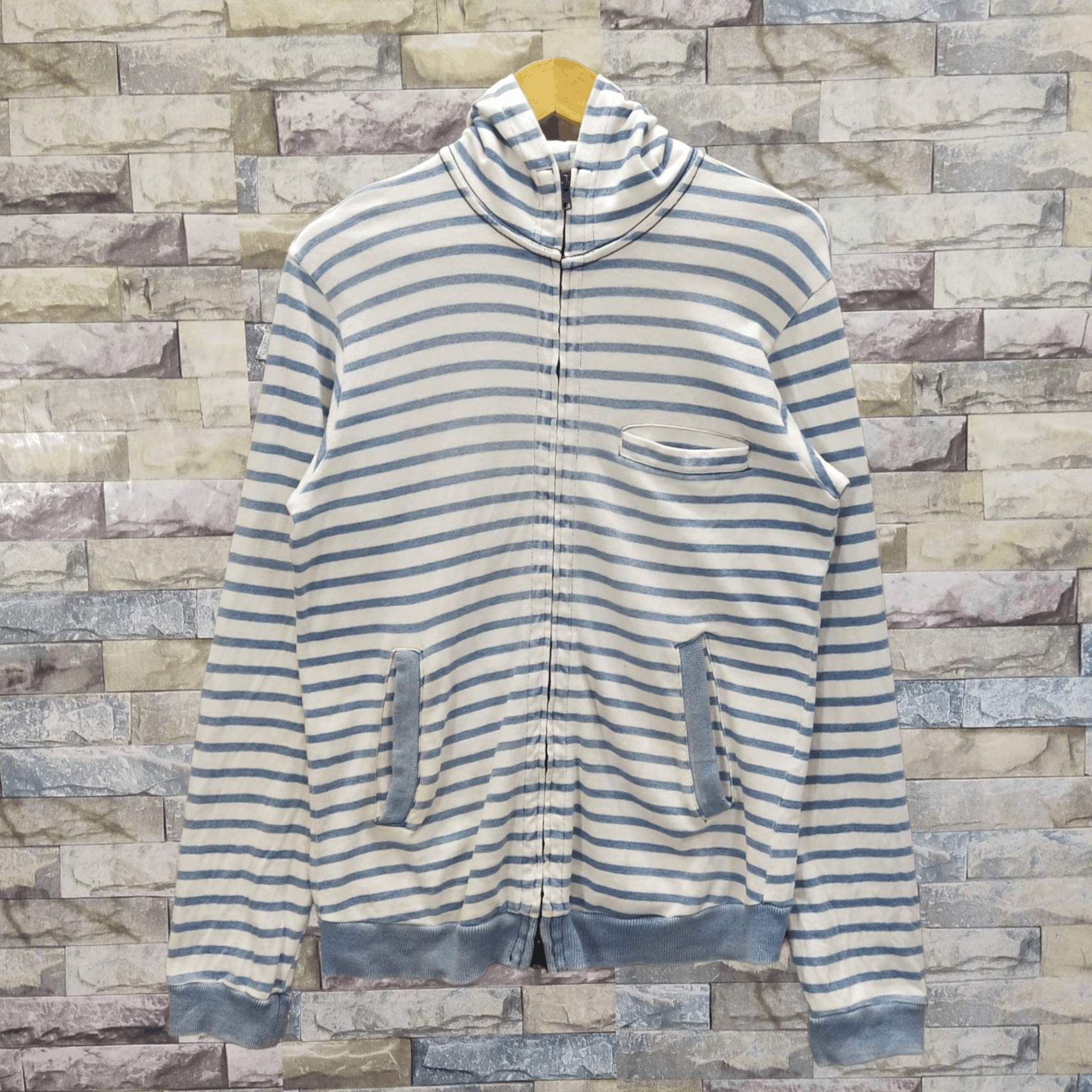 Vintage Blue Blue Stripe Zipper Hoodie