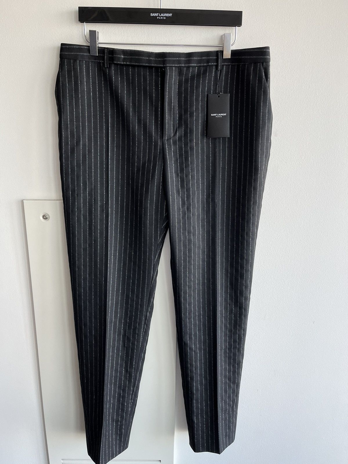 Hedi Slimane × Saint Laurent Paris × Yves Saint Laurent Super Runway $1,350 Value Striped Silk and Wool Pant New Size US 35 - 6 Thumbnail