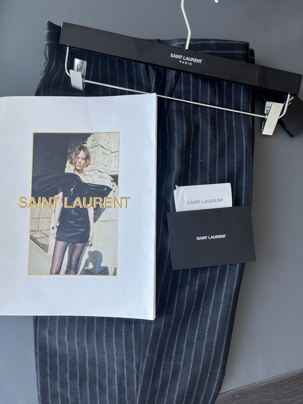 Hedi Slimane × Saint Laurent Paris × Yves Saint Laurent Super Runway $1,350 Value Striped Silk and Wool Pant New Size US 35 - 1 Thumbnail