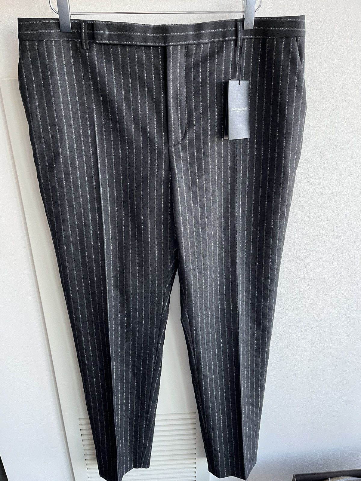 Hedi Slimane × Saint Laurent Paris × Yves Saint Laurent Super Runway $1,350 Value Striped Silk and Wool Pant New Size US 35 - 25 Thumbnail