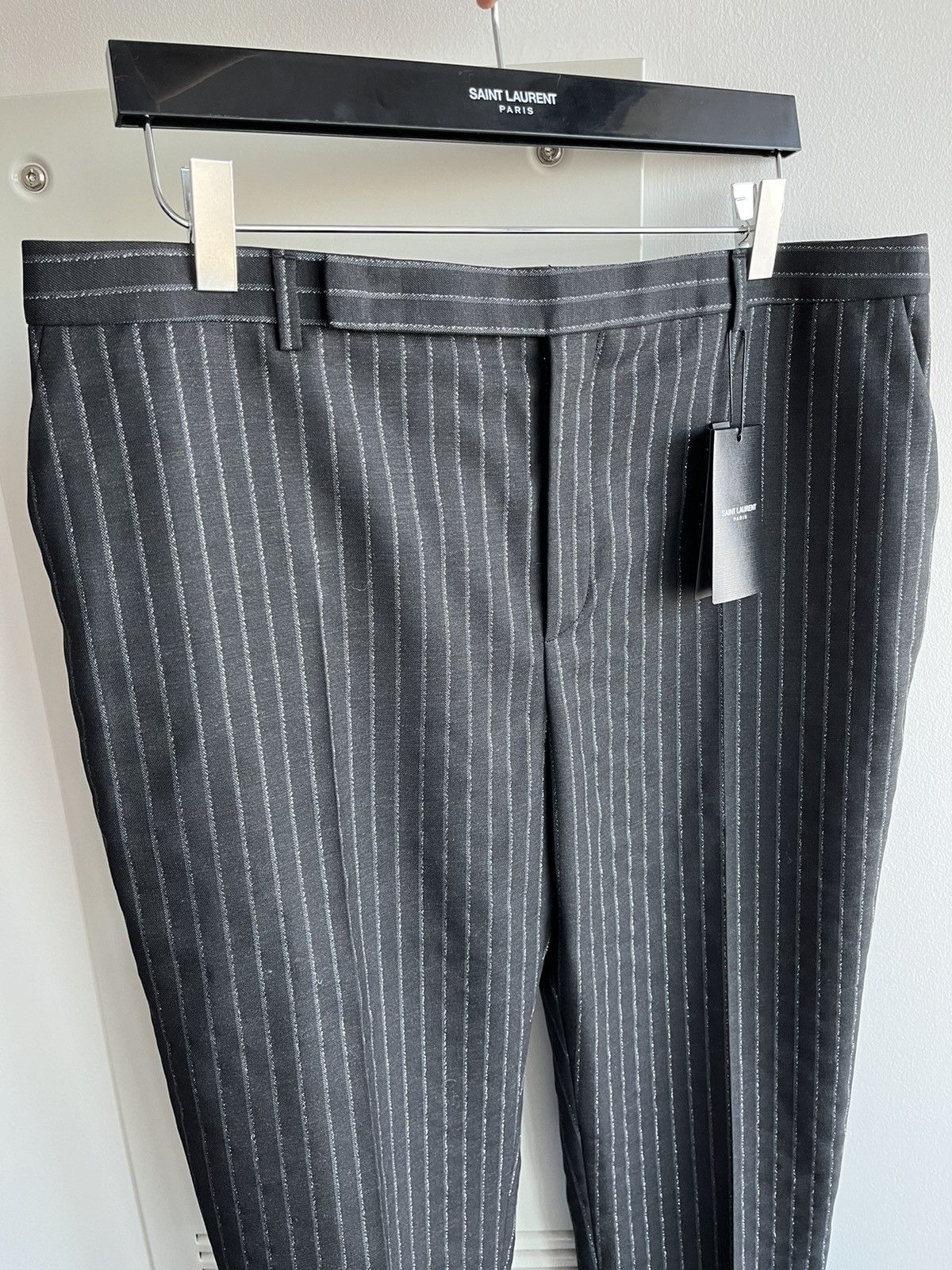 Hedi Slimane × Saint Laurent Paris × Yves Saint Laurent Super Runway $1,350 Value Striped Silk and Wool Pant New Size US 35 - 15 Thumbnail