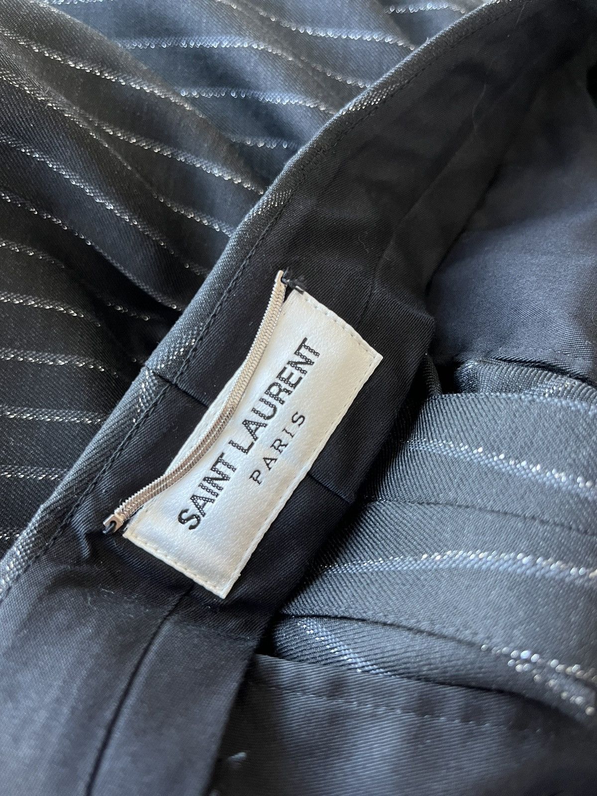 Hedi Slimane × Saint Laurent Paris × Yves Saint Laurent Super Runway $1,350 Value Striped Silk and Wool Pant New Size US 35 - 4 Thumbnail