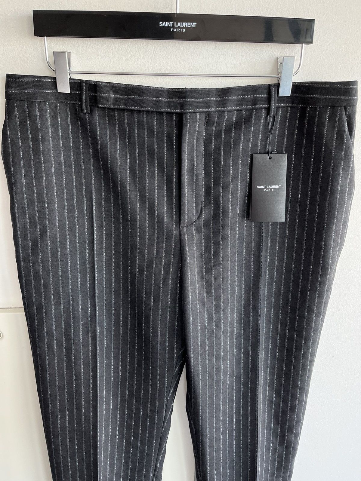 Hedi Slimane × Saint Laurent Paris × Yves Saint Laurent Super Runway $1,350 Value Striped Silk and Wool Pant New Size US 35 - 12 Thumbnail