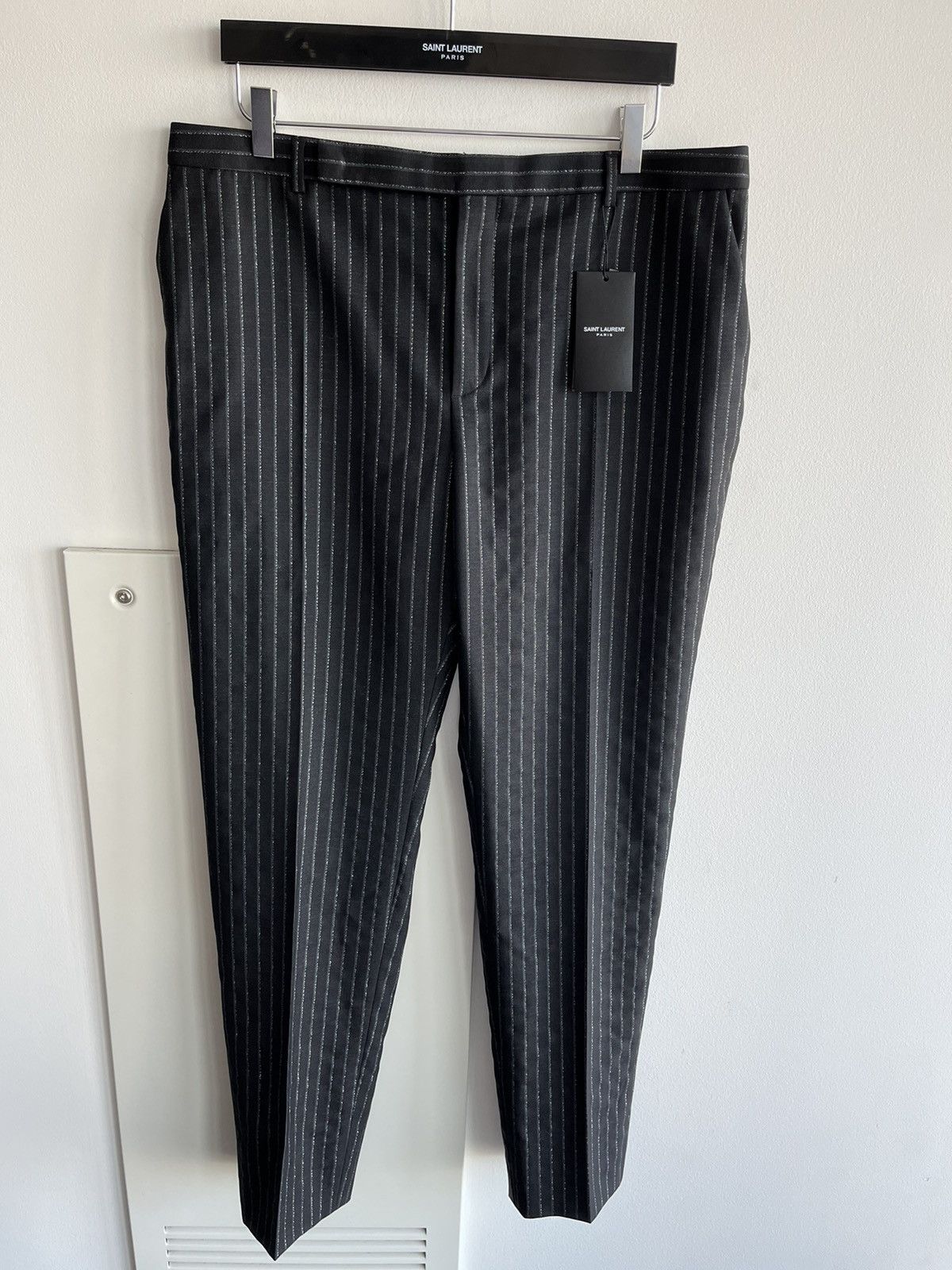 Hedi Slimane × Saint Laurent Paris × Yves Saint Laurent Super Runway $1,350 Value Striped Silk and Wool Pant New Size US 35 - 14 Thumbnail