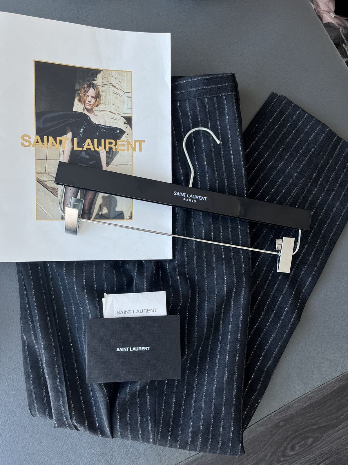 Hedi Slimane × Saint Laurent Paris × Yves Saint Laurent Super Runway $1,350 Value Striped Silk and Wool Pant New Size US 35 - 8 Thumbnail