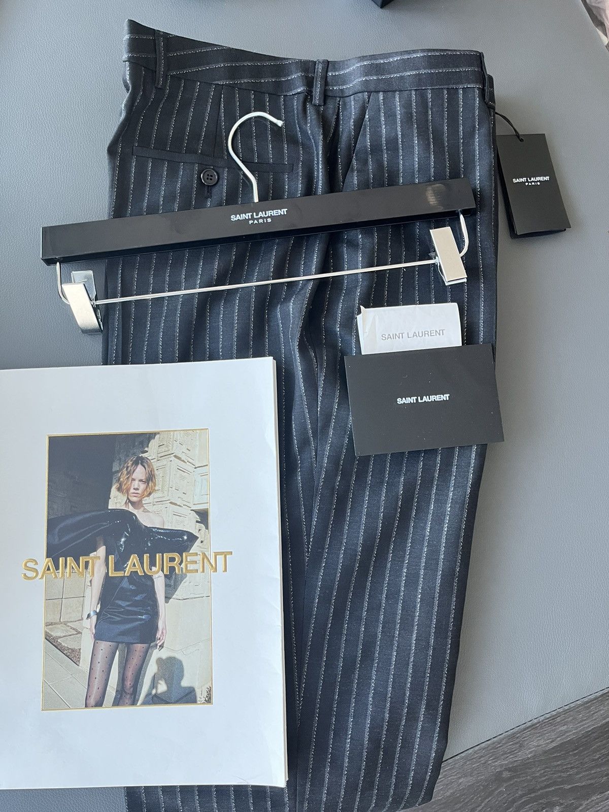 Hedi Slimane × Saint Laurent Paris × Yves Saint Laurent Super Runway $1,350 Value Striped Silk and Wool Pant New Size US 35 - 7 Thumbnail