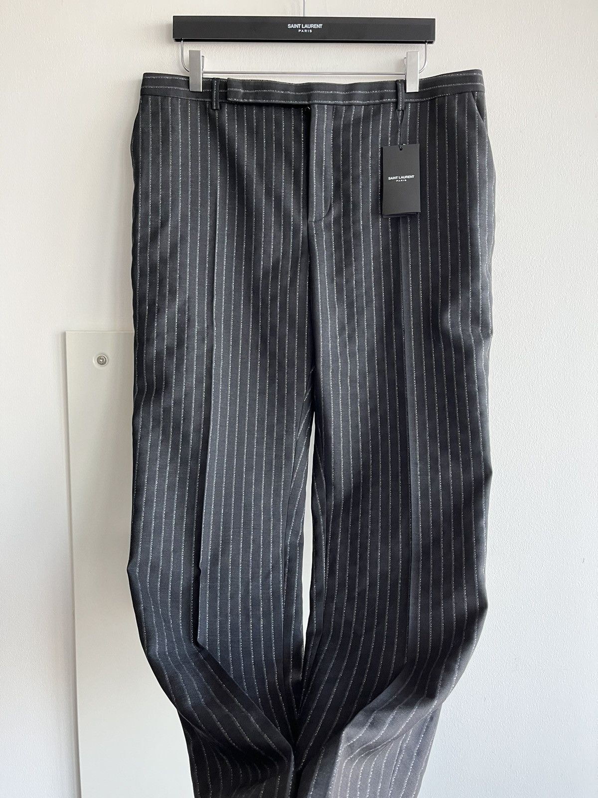 Hedi Slimane × Saint Laurent Paris × Yves Saint Laurent Super Runway $1,350 Value Striped Silk and Wool Pant New Size US 35 - 19 Thumbnail