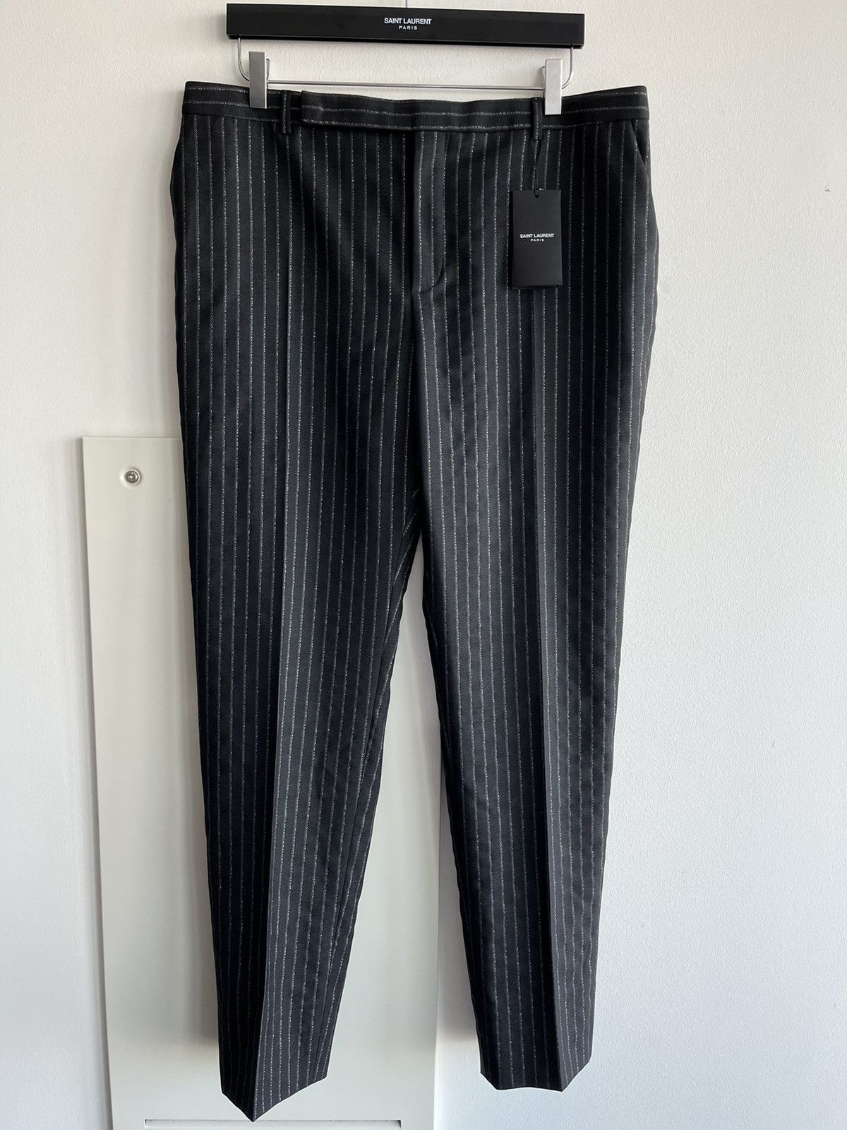 Hedi Slimane × Saint Laurent Paris × Yves Saint Laurent Super Runway $1,350 Value Striped Silk and Wool Pant New Size US 35 - 13 Thumbnail