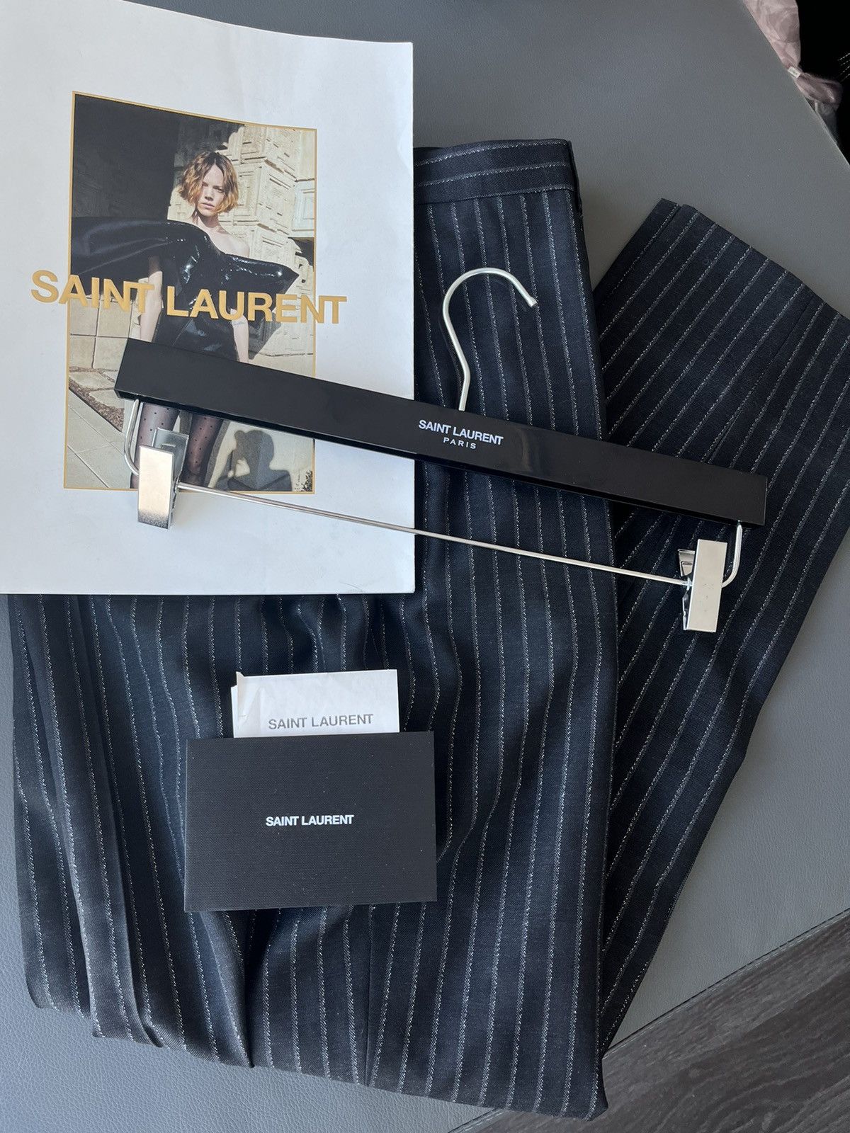 Hedi Slimane × Saint Laurent Paris × Yves Saint Laurent Super Runway $1,350 Value Striped Silk and Wool Pant New Size US 35 - 10 Thumbnail