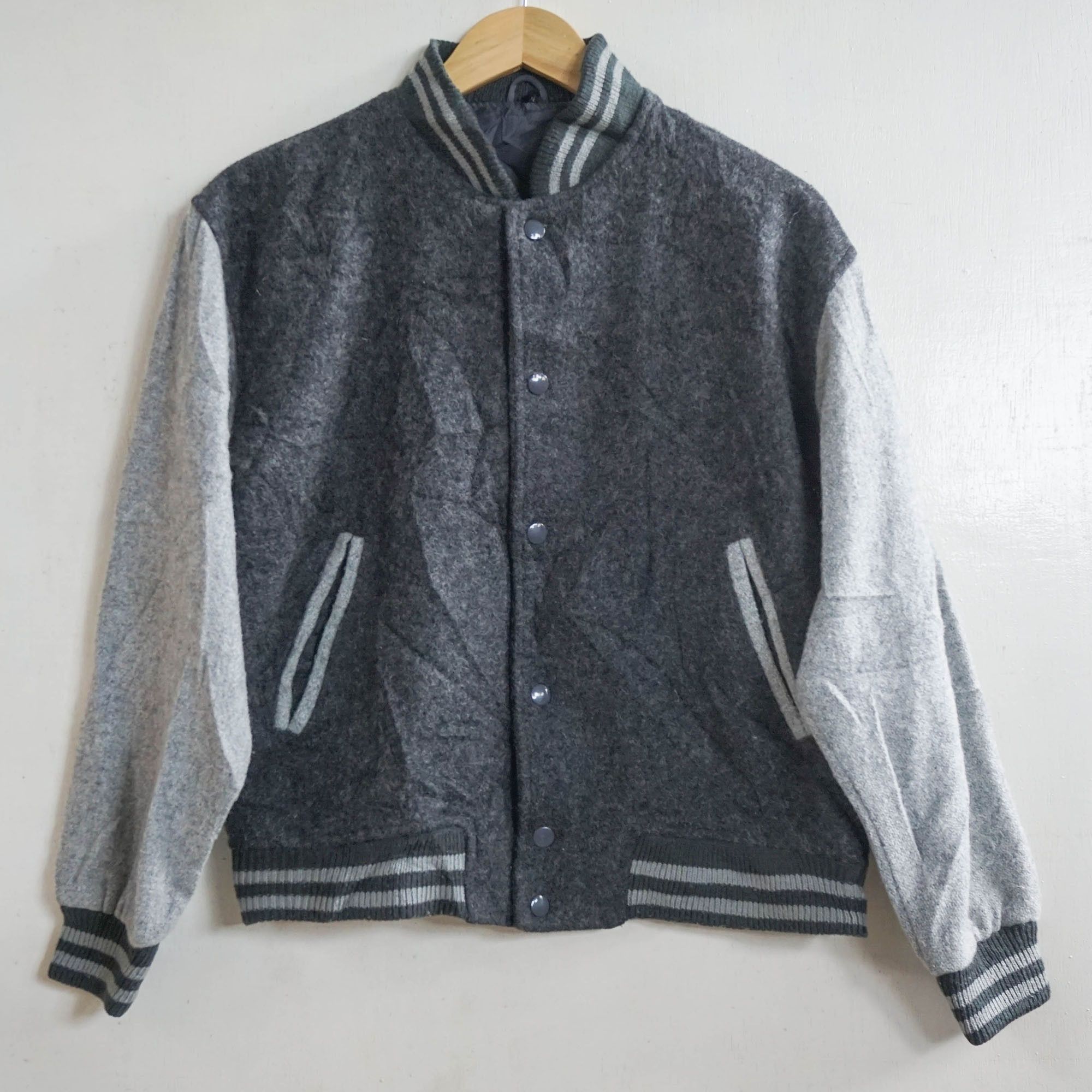 Japanese Brand Dark & Light Grey Varsity Jacket Size US M / EU 48-50 / 2 - 1 Thumbnail
