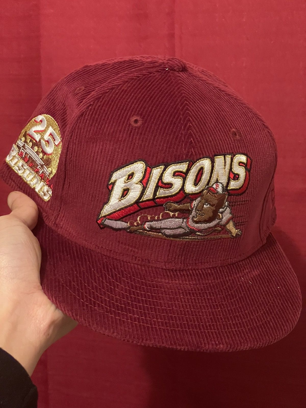 Buffalo Bisons Fitted Hat Topperz 7 1/4 Corduroy Pinot Noir