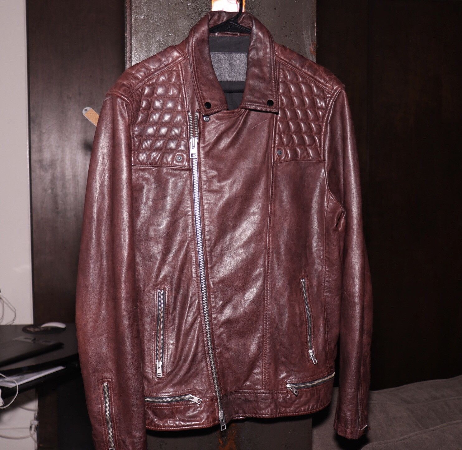 All saints conroy leather jacket oxblood hotsell