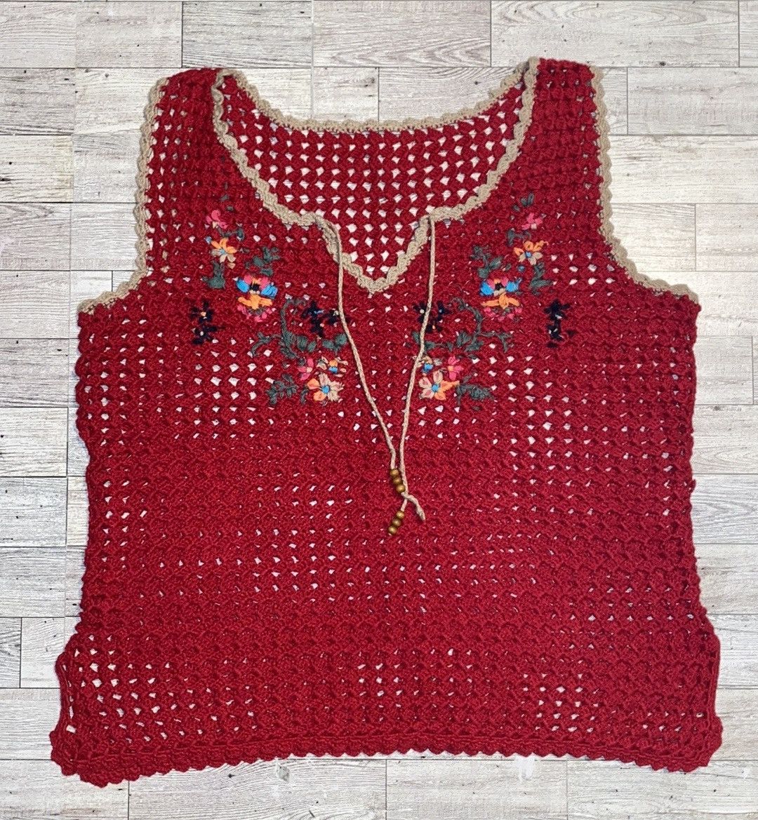 Handmade × Vintage VTG, Handmade, Open Knit, Embroidered Tank Top Size L / US 10 / IT 46 - 3 Thumbnail