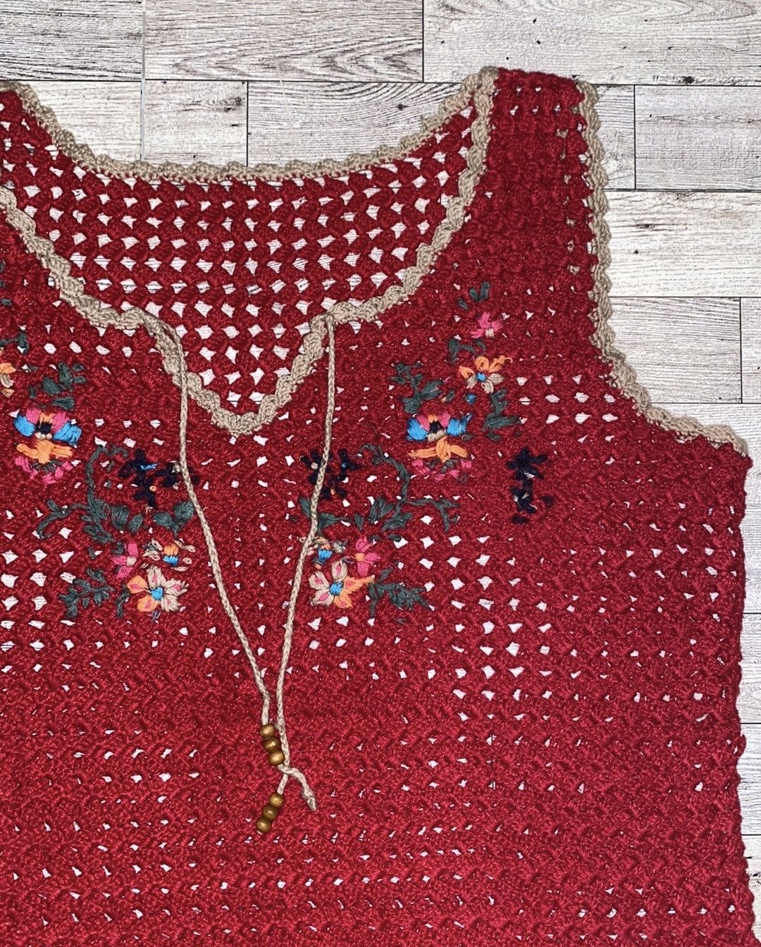 Handmade × Vintage VTG, Handmade, Open Knit, Embroidered Tank Top Size L / US 10 / IT 46 - 10 Thumbnail