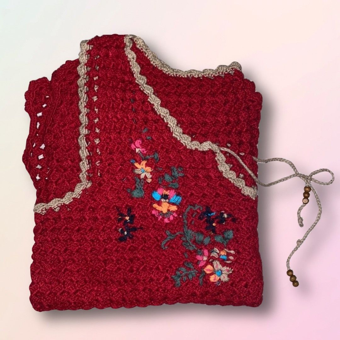 Handmade × Vintage VTG, Handmade, Open Knit, Embroidered Tank Top Size L / US 10 / IT 46 - 14 Thumbnail