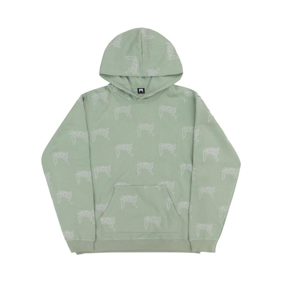 【REVENGE】SEAFOAM ALLOVER EMBROIDERED LOGO HOODIE Green Revenge Hoodie | Grailed