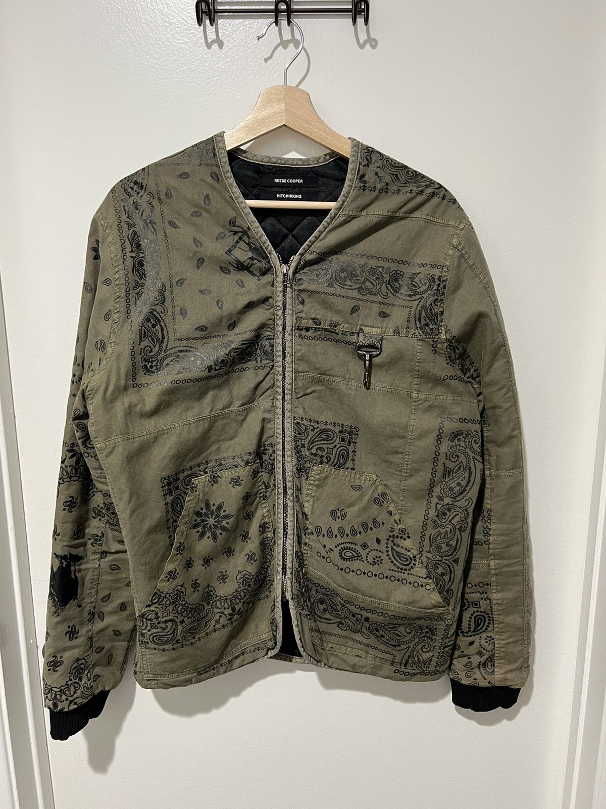 image of Reese Cooper Bandana Olive Paisley Bomber Liner Jacket M in Green, Men's (Size Medium)